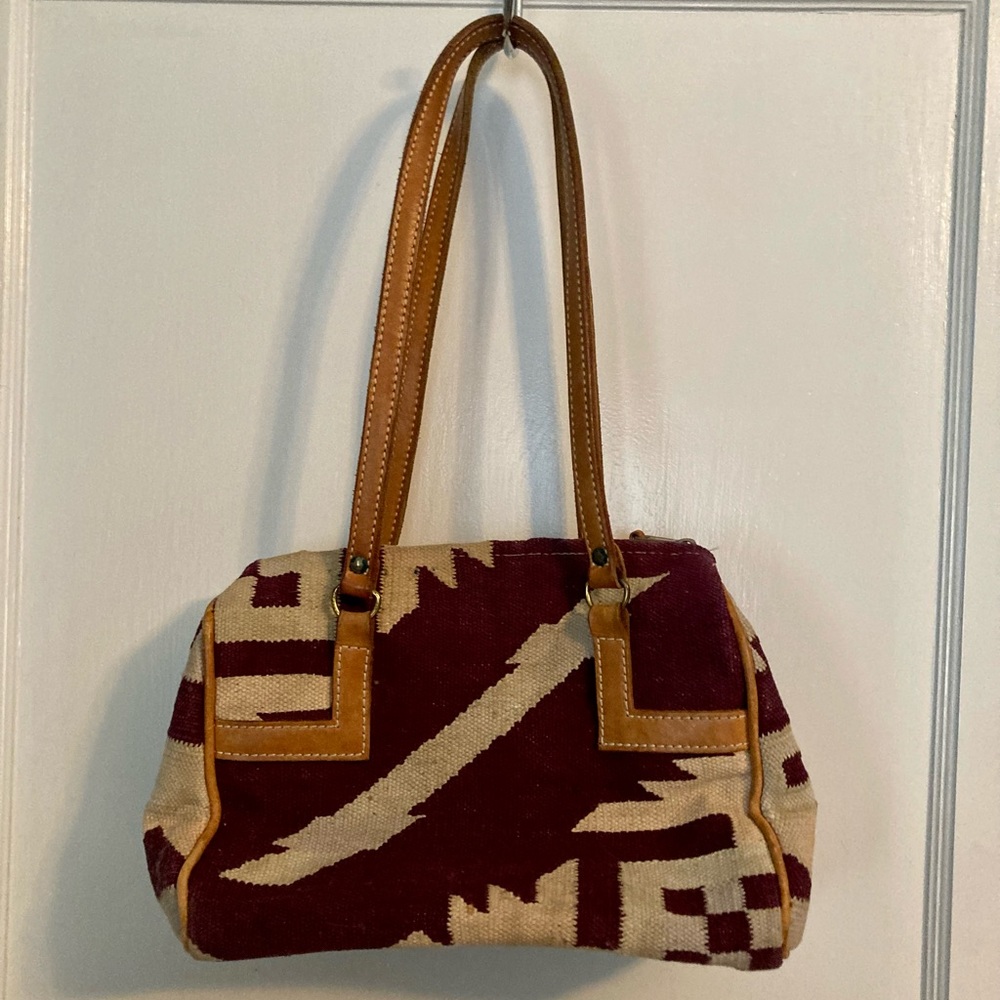Vintage southwest blanket print woven and leather purse